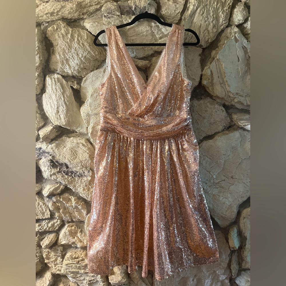 Kate Kasin Rose Gold Formal Sequin Dress